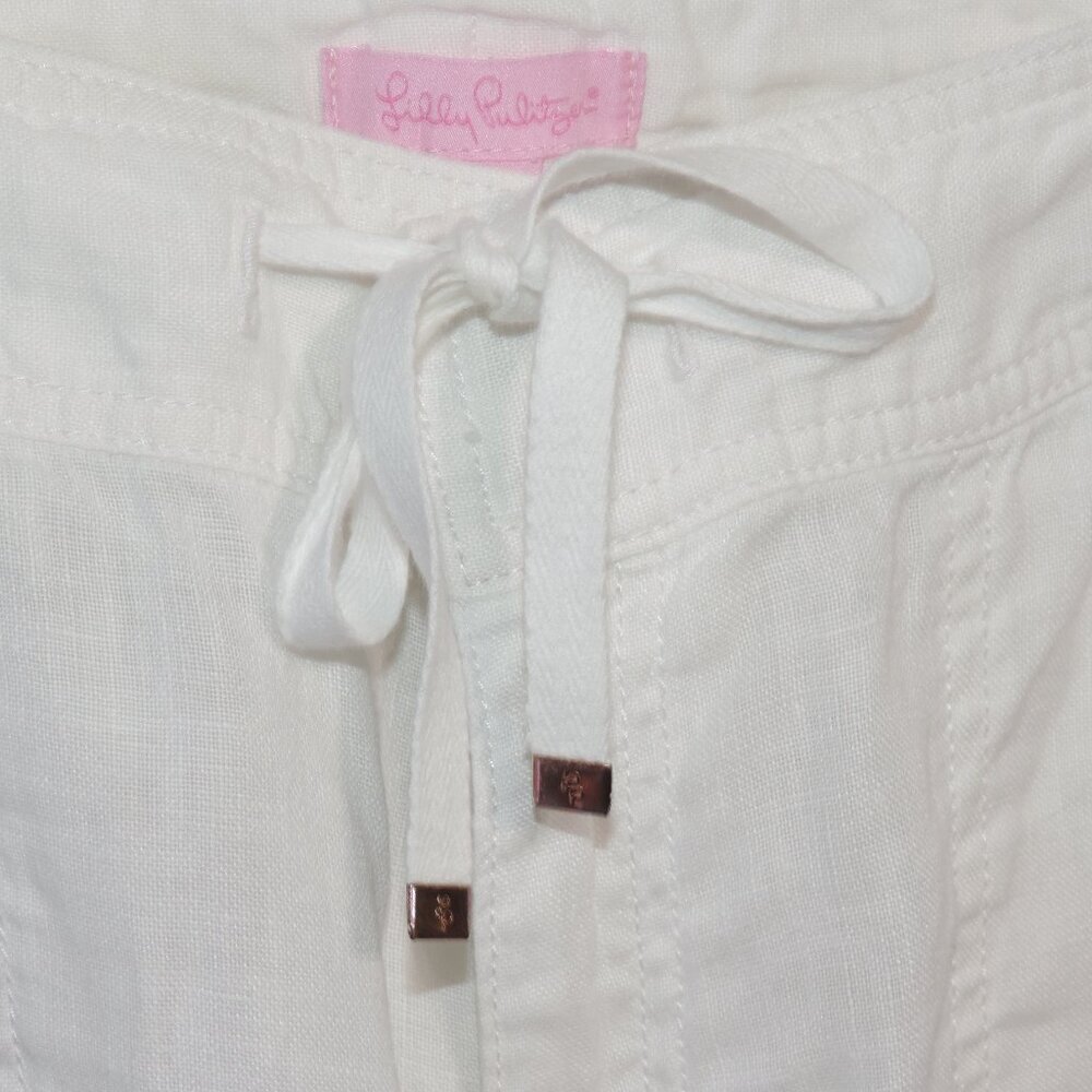 Lilly Pulitzer Beach Pants Sz 12 White Linen Wide Leg Pull On Drawstring Pockets - Picture 5 of 14